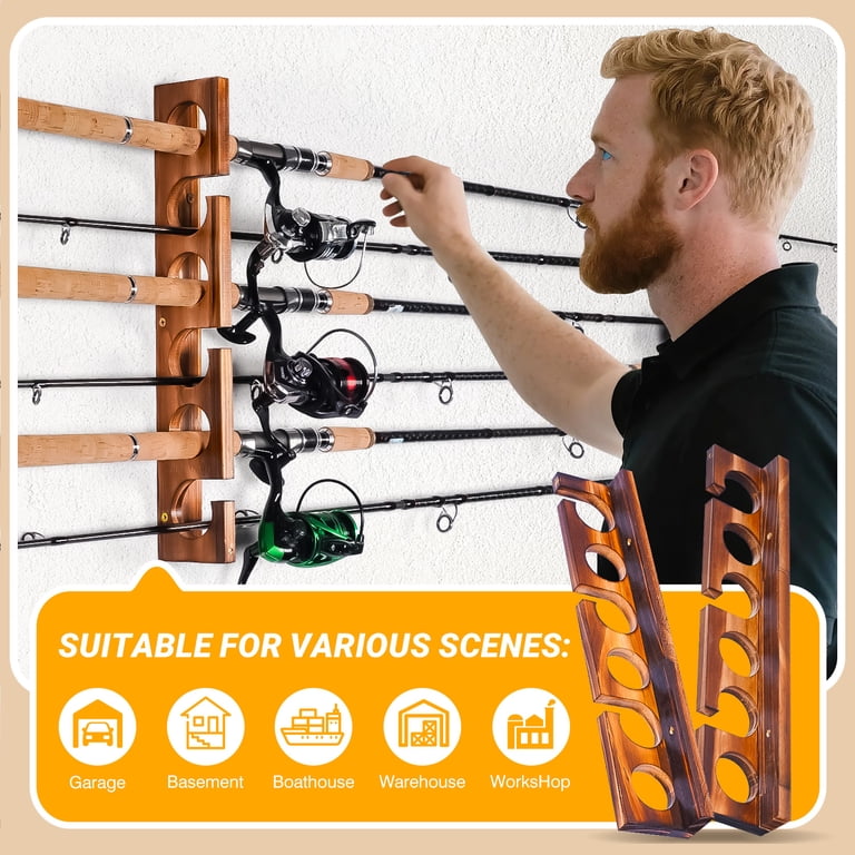 Ghosthorn Wall or Ceiling Mounted Fishing Rod Racks, Holds Up to 12 Rods, Fishing Pole Storage for Garage Ghosthorn Wall or Ceiling Mounted Fishing Rod Racks, Holds Up to 12 Rods, Fishing Pole Storage for Garage