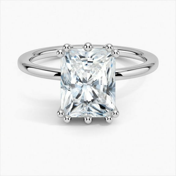 First Jewel Silver 14K White Gold Plated Band on Sale - Radiant Cut Excellent 2 Ct Diamond Ring For Women - Hidden Halo Diamond Rings for Women's - Unique Under-Halo Diamond Rings for Women's