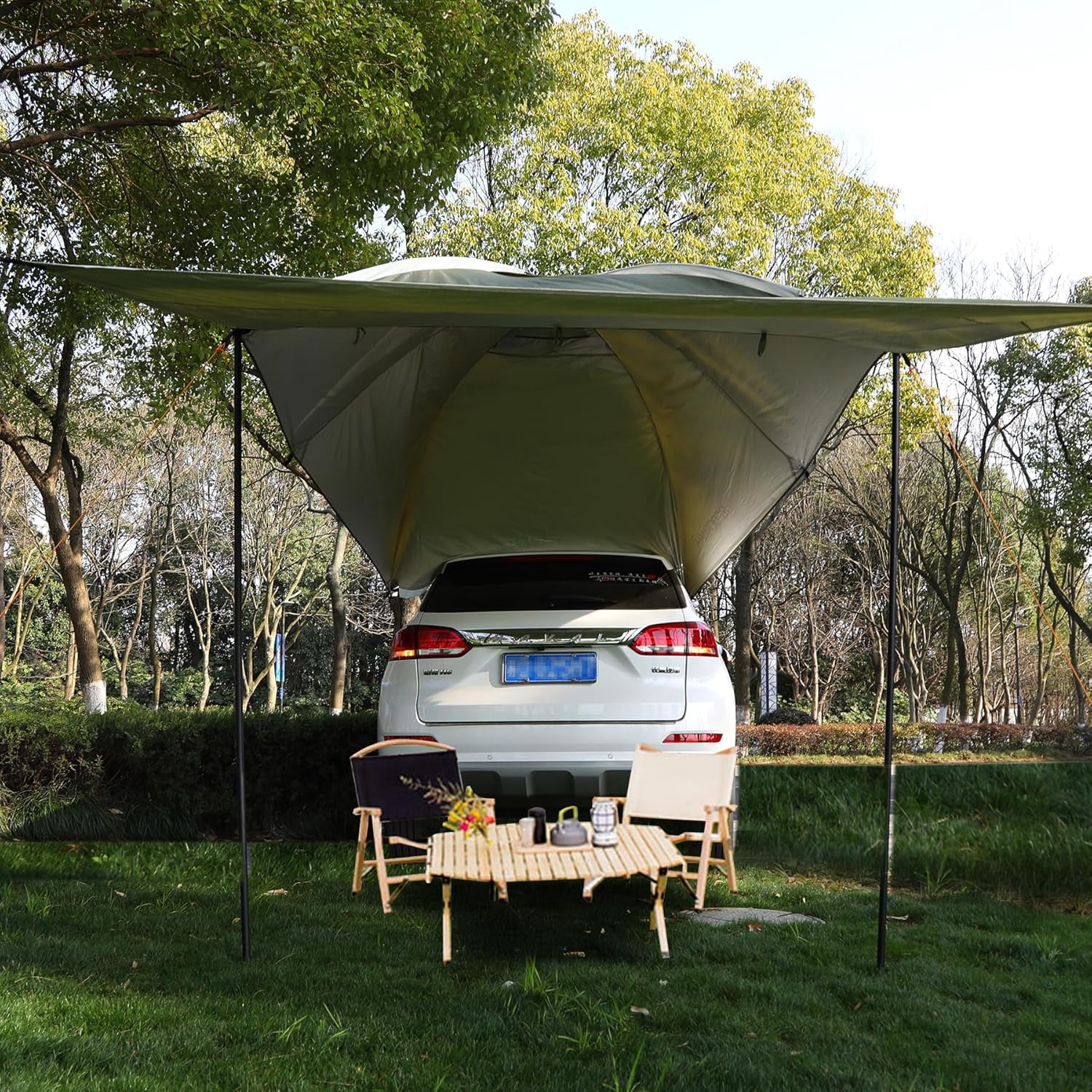REDCAMP Car Awning for SUV Truck, 9.7'x7.5' Waterproof Rear Sun Shelter, Portable Vehicle Canopy with 2 Poles, Easy Setup for Camping, Tailgating, Beach