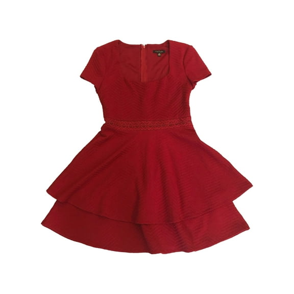 Womens (Junior's) Red Ruffled Short Sleeve Fit & Flare Dress 3