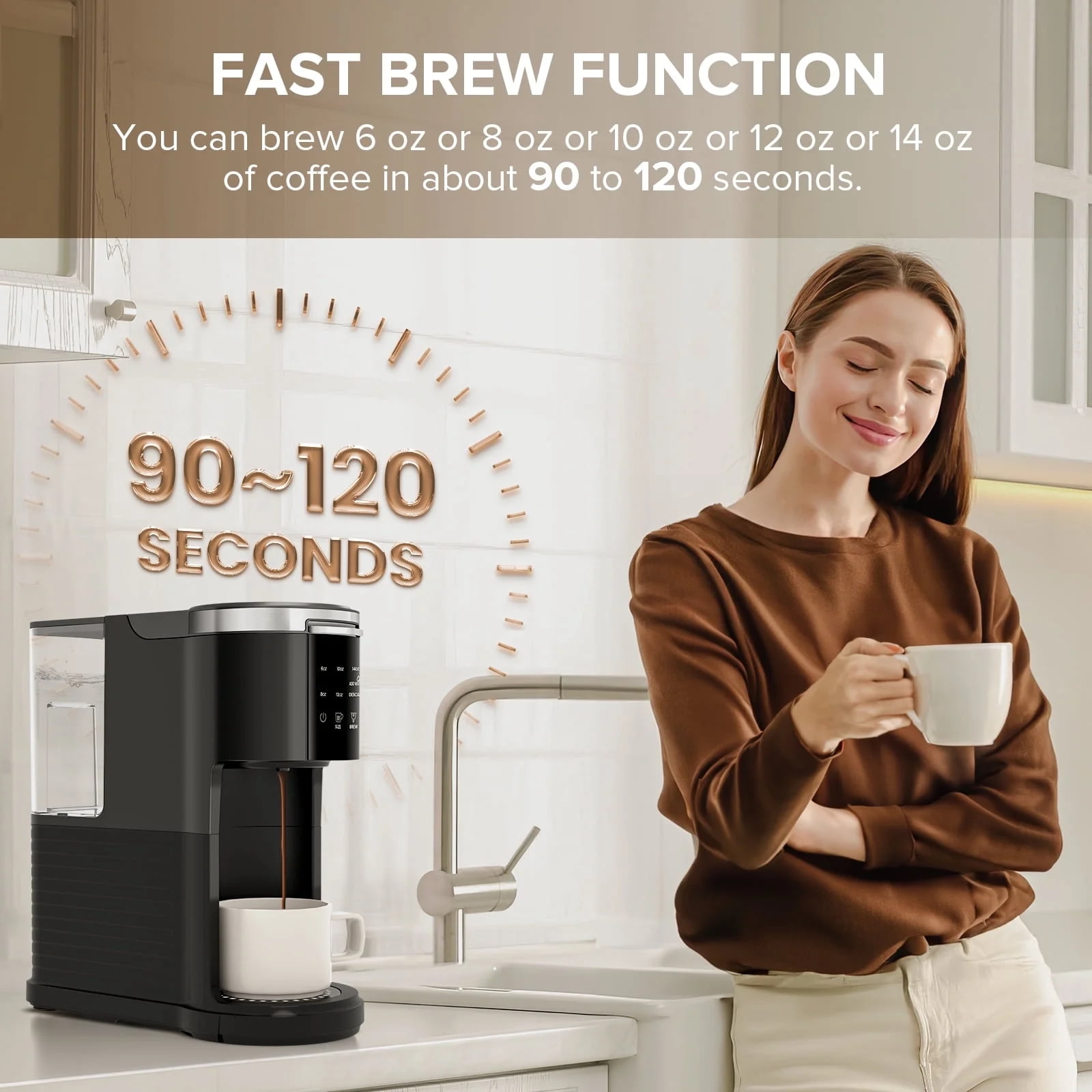 Auseo 2.0 1200W Single Serve Coffee Maker for Capsules and Ground Coffee Compatibility, Fast Heating, 40oz Removable Water Reservoir, Black for Home/Office/RV