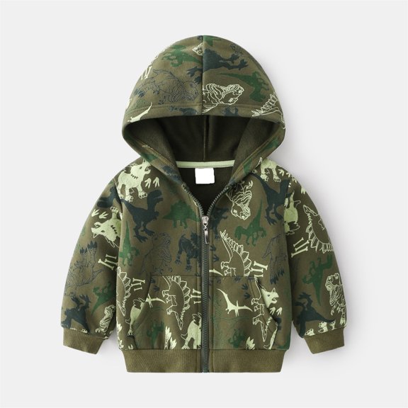RTKFRFLM Boys Dinosaur Hoodie Jacket Full Zip Hooded Sweatshirt Dino Print Cute Long Sleeve Outerwear Coat Clothes for Toddler Kids