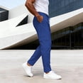thumbnail image 6 of CLOISE Baggy Cargo Pants Men with Pockets Big and Tall Drawstring Mid Waist Straight Leg Long Pants Elastic Waist Solid Vacation Outfits Blue M, 6 of 6