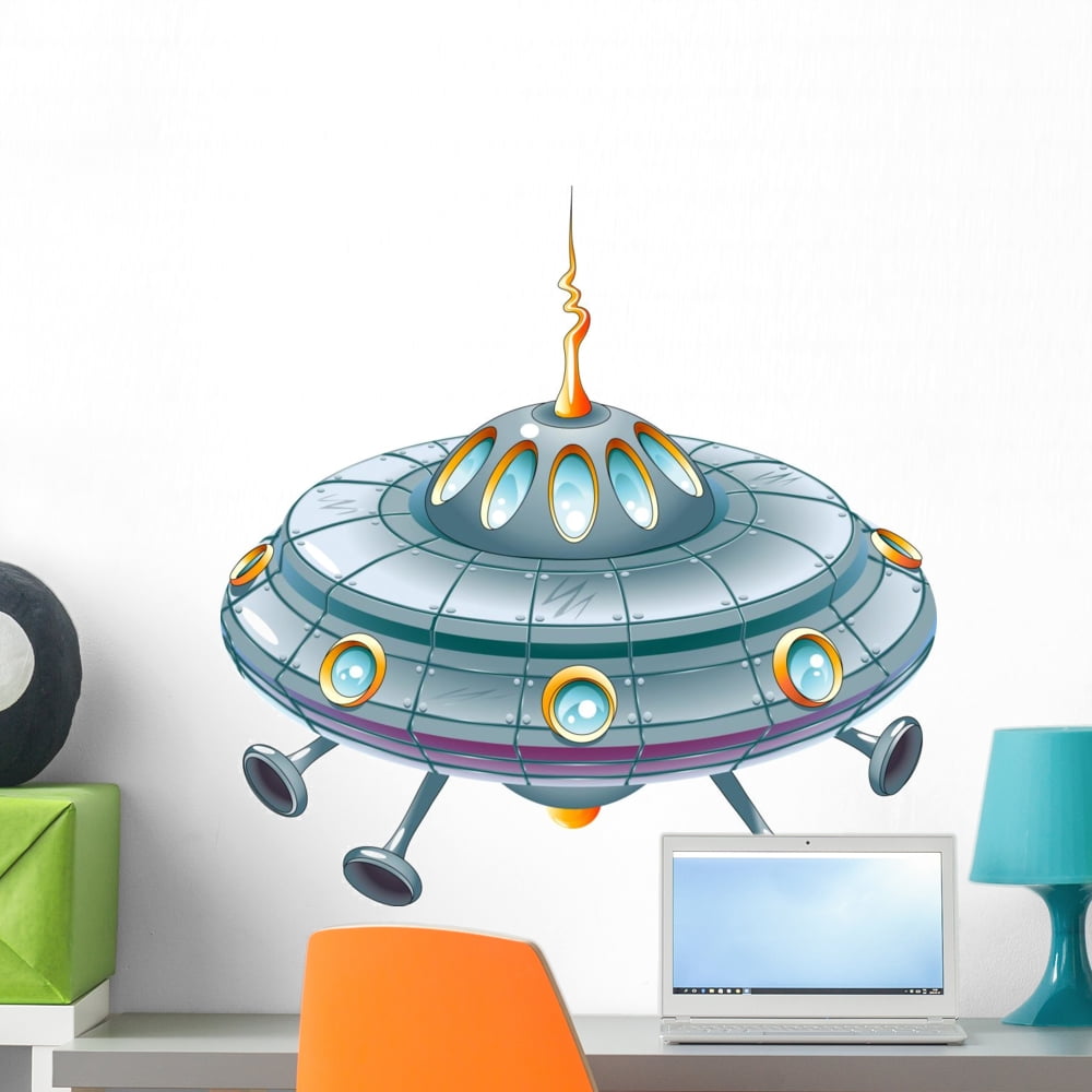 Cartoon Ufo Wall Decal by Wallmonkeys Peel and Stick Graphic (24 in H x