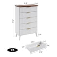 thumbnail image 2 of Fluted Dresser for Bedroom with 5 Deep Drawers 47in Tall Chest of Drawers with Faux Marble Top Curved Profile Design Modern Wooden Dresser for Living Room Kids Room Hallway-White with Walnut Top, 2 of 7