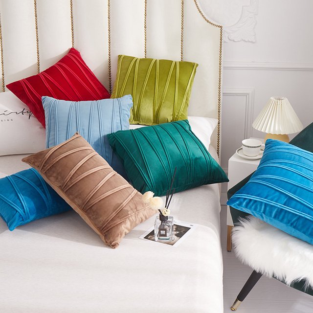Juego de 2 fundas de almohada de 12 x 20, terciopelo holandés, línea en relieve, color sólido, fundas decorativas para cojines de granja, funda de almohada para sofá, dormitorio, coche, sala de estar (azul cielo) brillar Electrónica