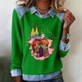 thumbnail image 2 of Mardi Gras Hauts à Manches Longues pour Femmes 2026 Mode Denim Patchwork Col à Revers Chandail en Molleton Graphique, 2 of 2