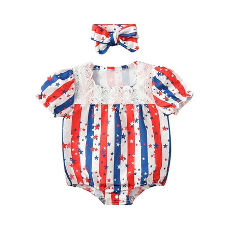 

Onesie Baby Jumpsuit Toddler Kids Girls 4 Of July Strap Star Sleeveless Independence Day Lace Shorts Romper Jumpsuit Cloths Kid Child Fashion Baby jumpsuits