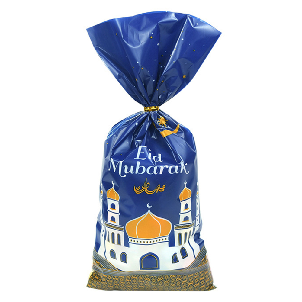 50 Pieces Eid Mubarak Gift Bags Blue Eid Mubarak Party Favor Bags for Muslim Islam Eid Party