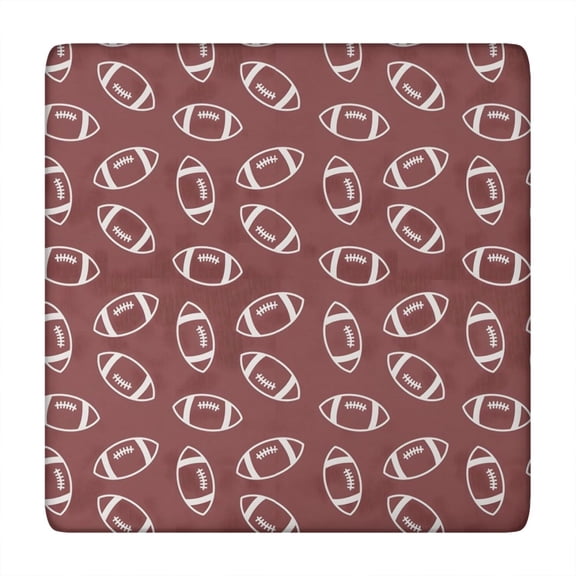Maroon Footballs Pattern Square Fitted Tablecloth with Elastic Edge,Square Table Cover,Washable Elastic Table Cover for Home Kitchen Party Decor 34"x34"