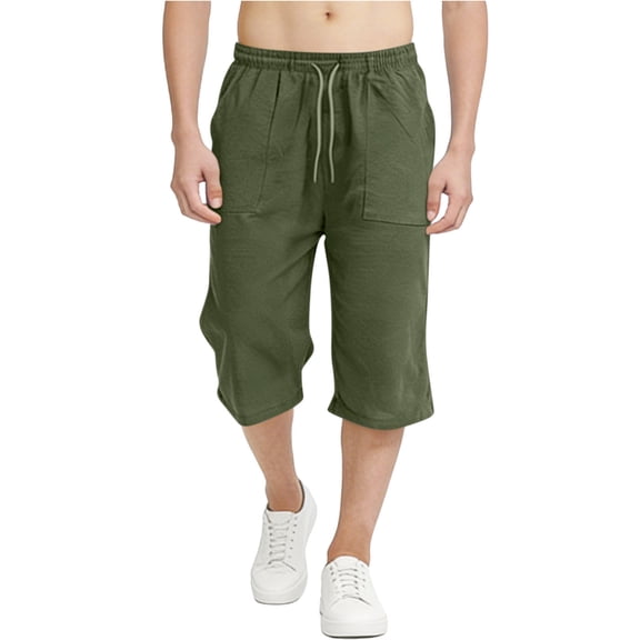 FAHXNVB Boys Capri Pants Drawstring Elastic Waist Solid Color Workout Pants Summer Lightweight Breathable Pants with Pockets 4-15 Years