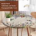 thumbnail image 4 of Spring Floral Round Tablecloth, Fitted Table Cover with Elastic for 36"-44" Round Tables, Daisy Sunflowers Wisteria Hummingbird Beige Table Cloth Outdoor Indoor Dinning Party Waterproof Tablecloths, 4 of 7