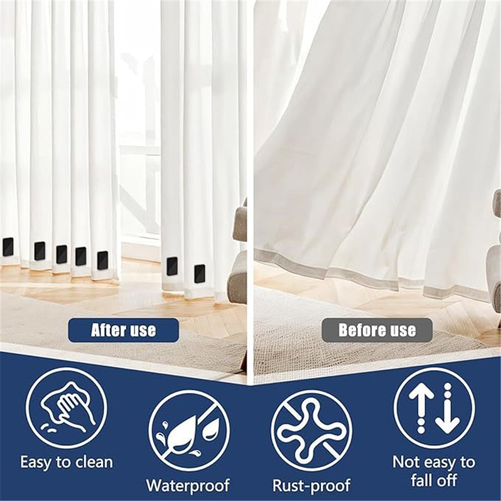 16 Pcs Outdoor Curtain Weights,8 Pairs Double Upgrade to Heavier Magnetic Drapery Weights Wrapped Waterproof Curtain Magnets Keep Fabric Stay in Place in Winds,Black