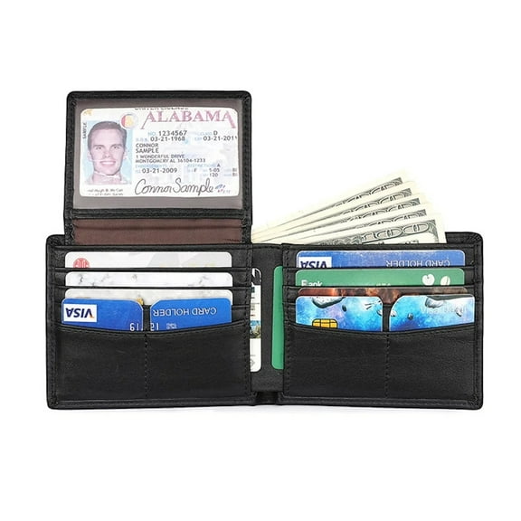 Men's Wallet, Genuine Cowhide, Anti-theft Card Swiping Rfid Genuine Leather Wallet with 2 Id Window/4.5 * 3.5in
