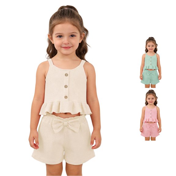 Shachafan Girls Summer Outfit Soft Tank Top With Bow Shorts Toddler Two Piece Cool Comfortable Casual Playwear Girls Two Piece Set