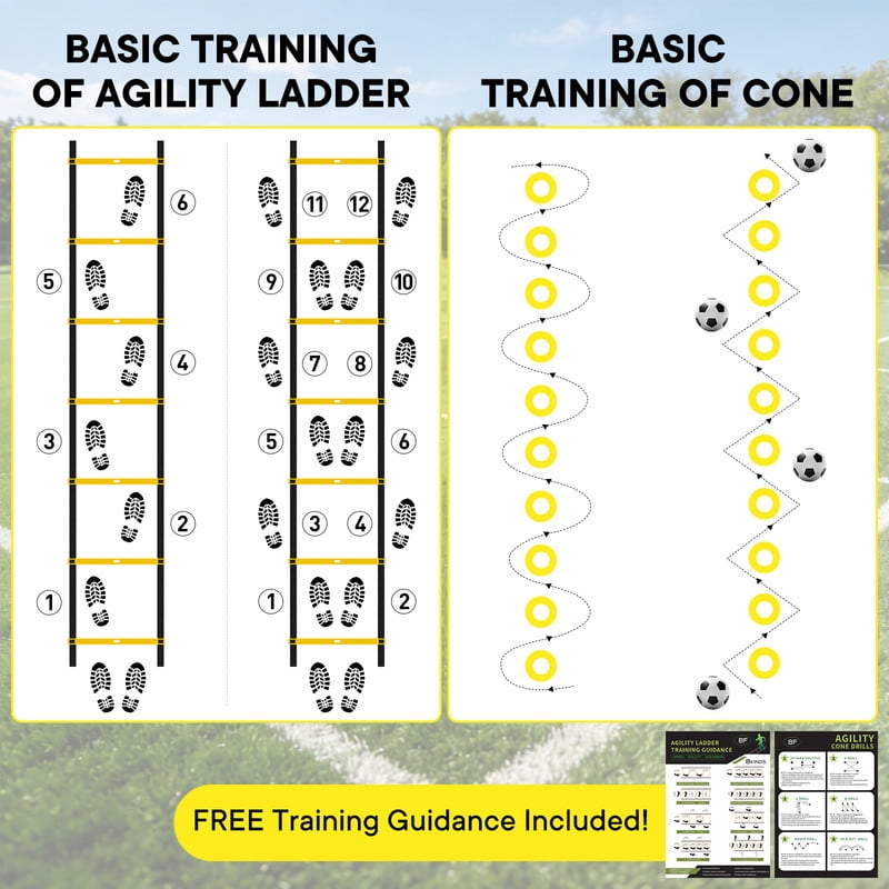 Gianna Agility Ladder Training Set with Speed Parachute, Hurdles, Cones, Jump Rope, Soccer Football Speed & Coordination Equipment, Yellow