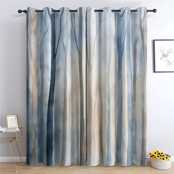 Abstract Tree Curtains For Bedroom, Foggy Misty Curtain For Living Room, Watercolour Window Curtains, Grommet Drapes - Blackout Thermal52"W x 84"L (Pack of 2)