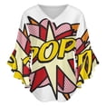 thumbnail image 5 of POP Comic Book Pop Art Flash Cool Graphic Women's V-Neck Blouse With 3/4 Ruffled Bell Sleeves Casual Top Ladies Blouses, 5 of 7