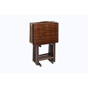 Mainstays 5-Piece Rubberwood Folding TV Tray Table Set of 4 with Storage Rack, Walnut
