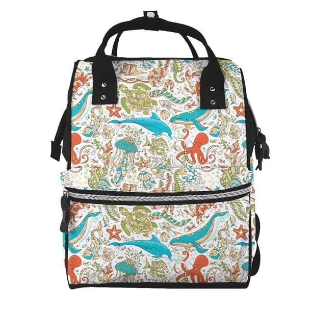 Disketp Sea Animal Mochila de Pañales de Gran Capacidad con Múltiples Bolsillos, Mochila de Viaje Multifuncional para Bebé, Unisex, Moderna y Resistente