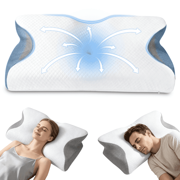Wyrna Cervical Neck Support Pillow, Ergonomic Memory Foam, Breathable Washable Cover, Side & Back Sleepers