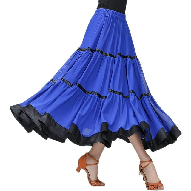 HAORUN Women Pleated Dance Skirt Swing Ballroom Midi Dancewear for ...