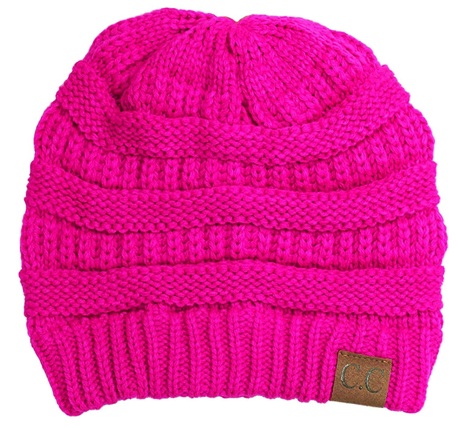 Funky Junque Skull Cap Beanie for Women - Womens Winter Hat Knit Slouch Style, Warm, Soft Unisex Cold Weather Mens Beanies - Neon Hot Pink