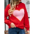 thumbnail image 2 of KelaJuan Women Loose Knit Sweater Heart Pattern Valentine's Day Sweater Long Sleeve Pullovers Spring Fall Crew Neck Jumpers Streetwear, 2 of 6