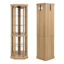 Corner Lighted Curio Cabinet Corner Glass Cabinet Lighted Curio Cabinet Corner Display Case for Living Room, Curio Cabinet, Antique collection, Wine,Bar Glass Storage Light Included,