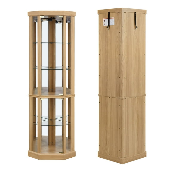 Corner Lighted Curio Cabinet Corner Glass Cabinet Lighted Curio Cabinet Corner Display Case for Living Room, Curio Cabinet, Antique collection, Wine,Bar Glass Storage Light Included,