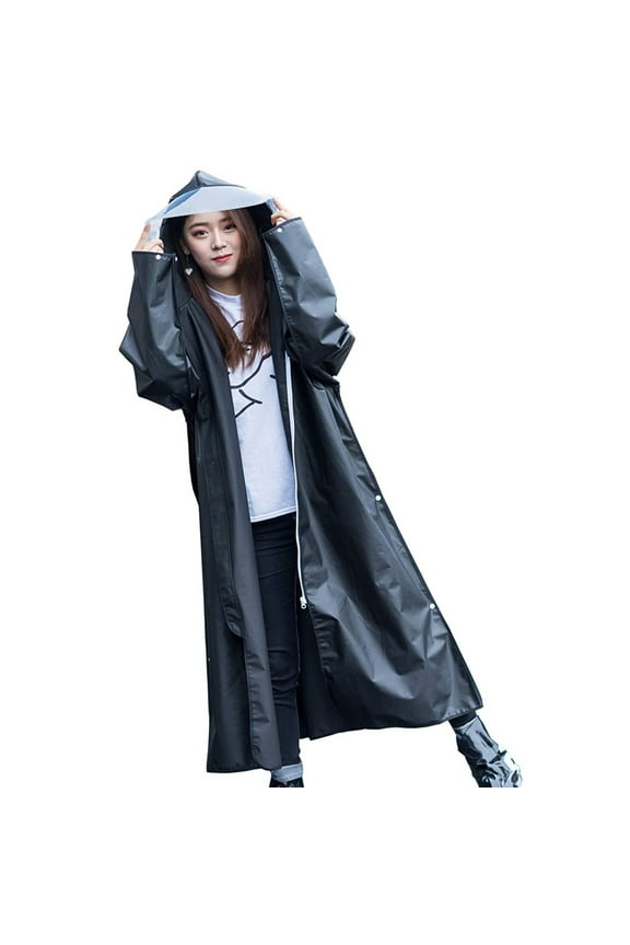 Long Ponchos Adult All-Weather with Hooded Polyester Loose for Travel,Hiking Unisex Black-XL