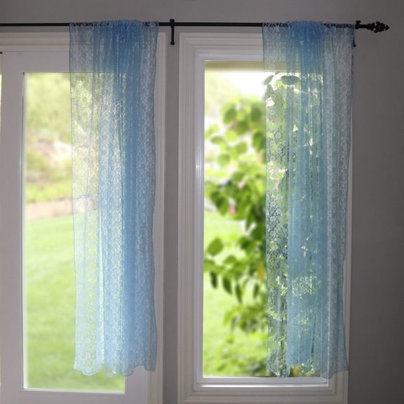 Floral Lace Window Curtain 58 Inch Wide Baby Blue