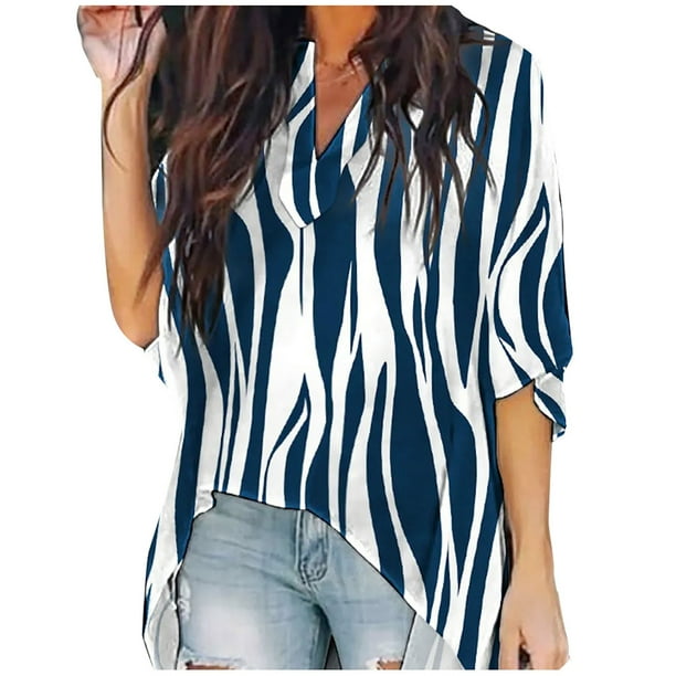 Blusas de gasa con cuello en V para mujer, blusas sueltas informales de verano de manga corta con alas de murciélago Fridja zx3226