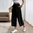 thumbnail image 4 of Miluxas Womens Comfortable Lightweight Wide Leg Trousers Pull on Elastic Waist Cropped Pants with Pockets for Business Casual Black, 4 of 8