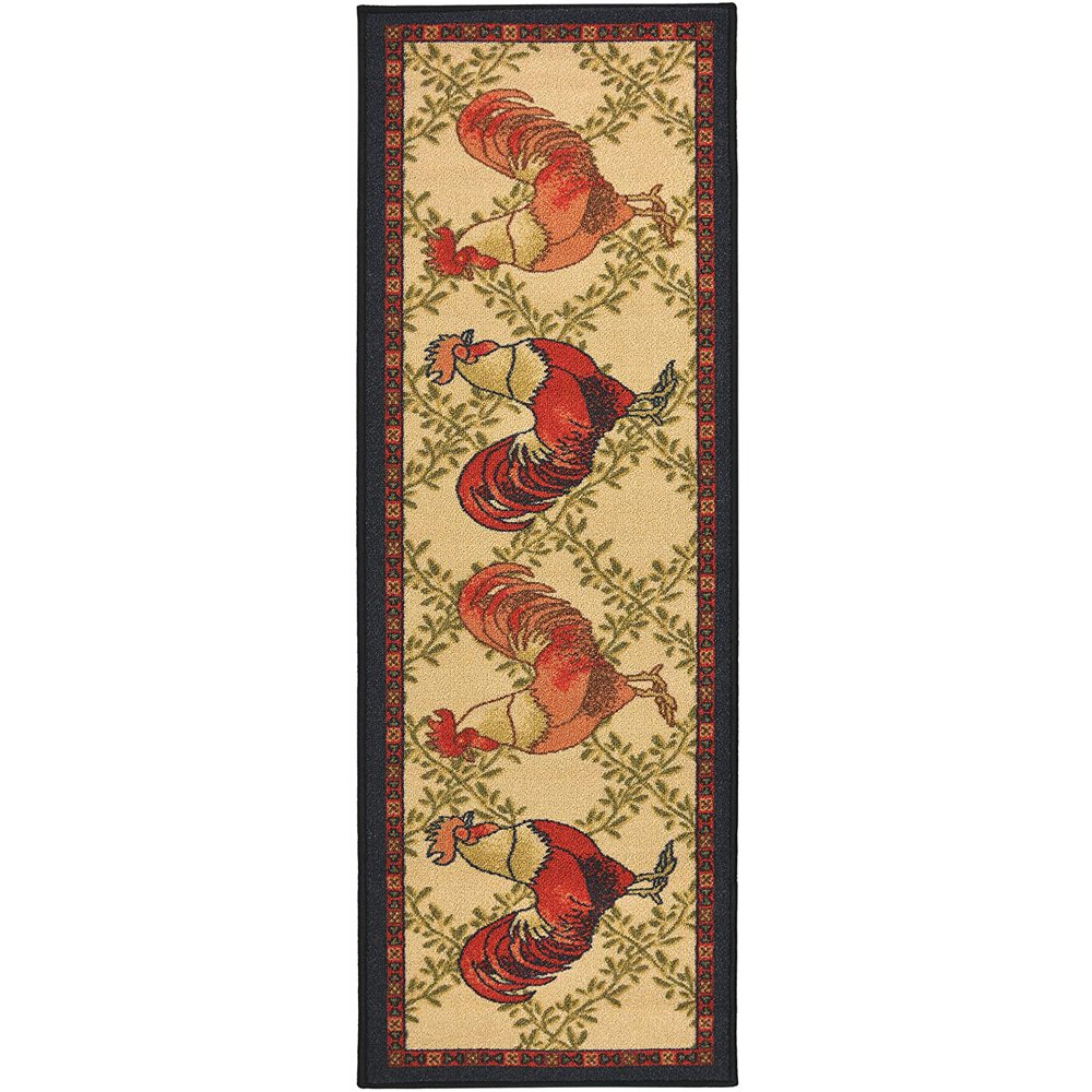 Kitchen Collection Rooster Rug Runner Beige MultiColor Printed Slip