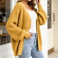thumbnail image 4 of Otvok Ladies Loose Fit Button Front Sweater Coat, Winter Women Open Knit V Neck Lantern Long Sleeve Knit Cardigan, 4 of 7