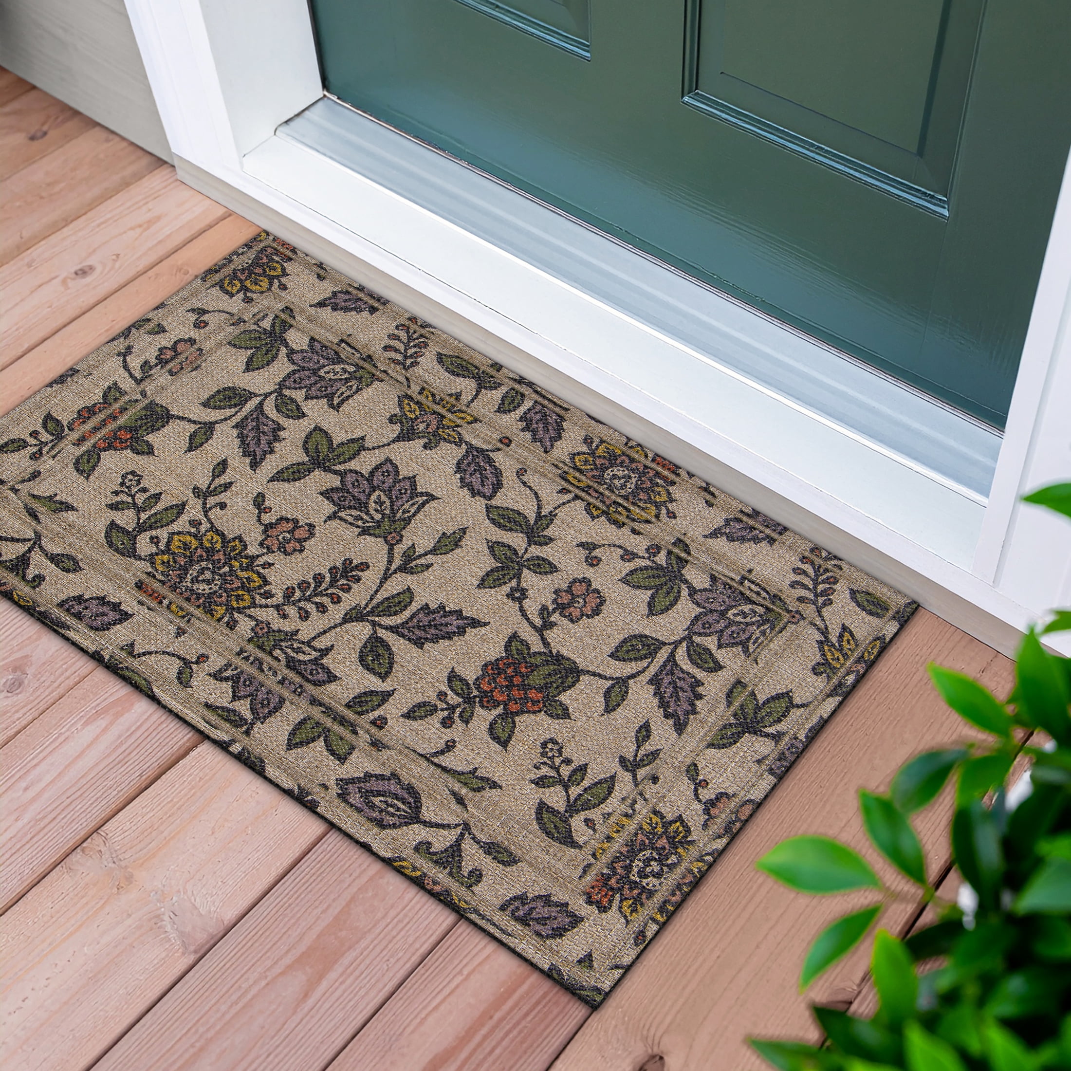 Garden Jacobean Floral, Apache Mills Sisal 18x30 Indoor Outdoor Entrance Doormat