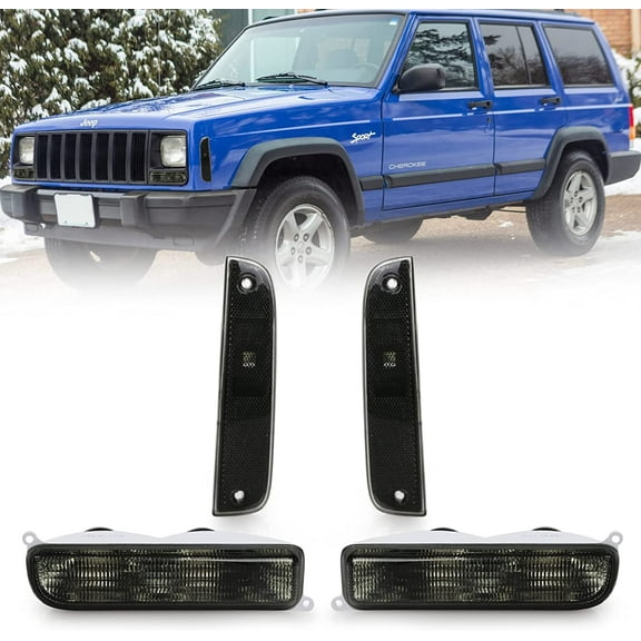USR 97-01 Jeep Cherokee XJ Signal Lights - COMBO Smoke Bumper Turn Signal   Corner Side Marker Lamps Set (Left   Right)