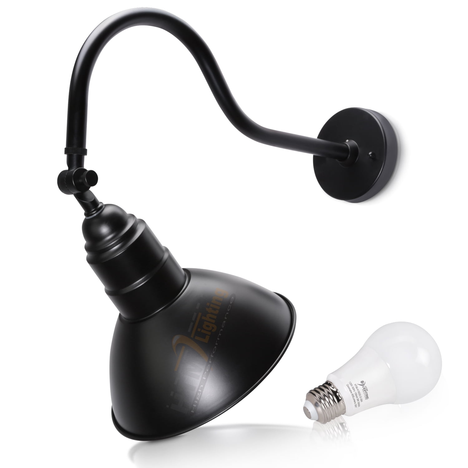 10 Black Barn Light Fixture With Adjustable 19 3 4 Gooseneck Arm And 9w A19 Led Bulb Included 800 Lumens Indoor Outdoor Use Sign Lighting Wall Lamps 3000k Warm White Com 10 Black Barn Light Fixture With, Outdoor Adjustable Gooseneck Light Fixture
