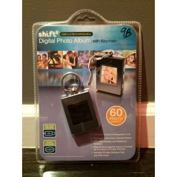 RHEA- Shift3 Digital Photo Album With Keychain Holds 60 Images Rechargeable (New)