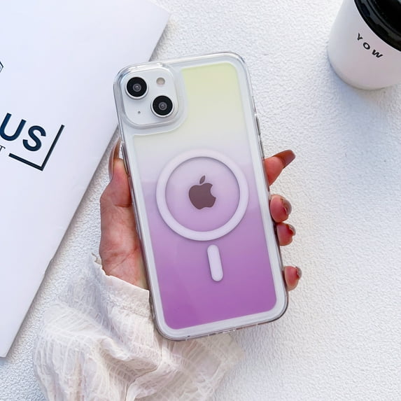 Feishell Slim Case for iPhone 14 Plus,Compatible with MagSafe Charger,Shockproof Lightweight Stylish Gradient Magnetic Anti-Scratch Thin Fit Protective Phone Cover,Purple + Yellow