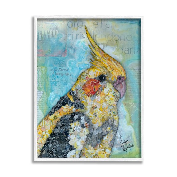 Stupell Industries Jolly Cockatiel Bird Assorted Layered Animal Collage Painting White Framed Art Print Wall Art, Design by Lisa Morales