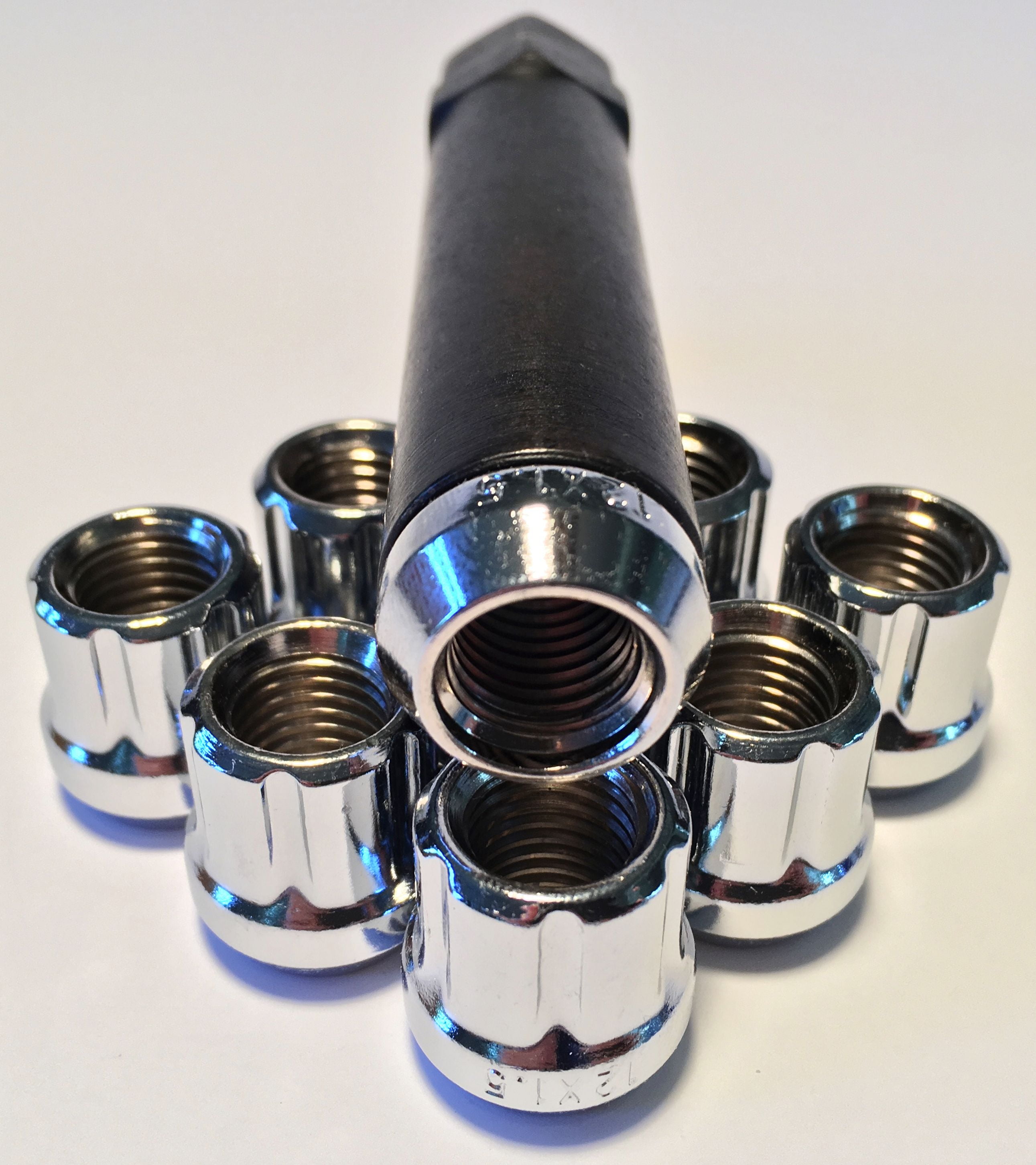 10 Chrome Open End 12X1.5 Acorn Seat Tuner 6 Spline Lock Lug Nut Set