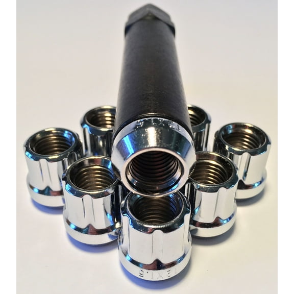 Coyote 10 Chrome Open End 12X1.5 Acorn Seat Tuner 6 Spline Lock Lug Nut Set with Key