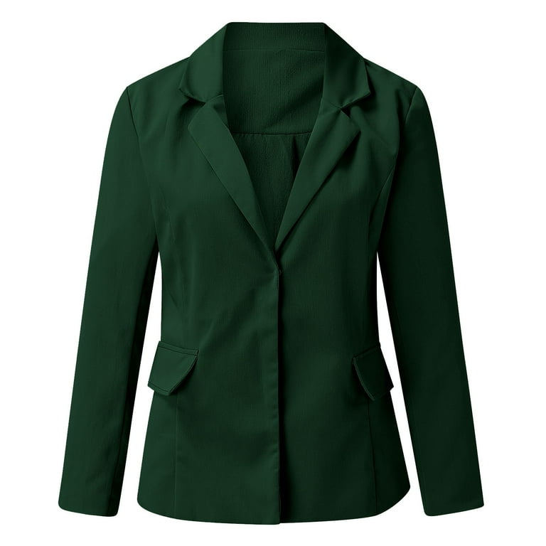 Winter Polyester Long Sleeve Blazer Jackets for Women Green
