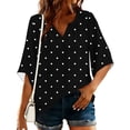 thumbnail image 6 of ClodeEU Women's Polka Dot Print V Neck 3/4 Sleeve Top ,Bohemian Casual T-Shirt Blouse Black,Womens Plus L, 6 of 8