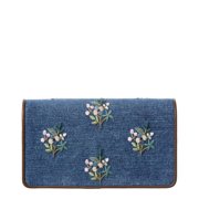 Valentino VLogo Signature Mini Leather & Denim Wallet On Chain, Brown