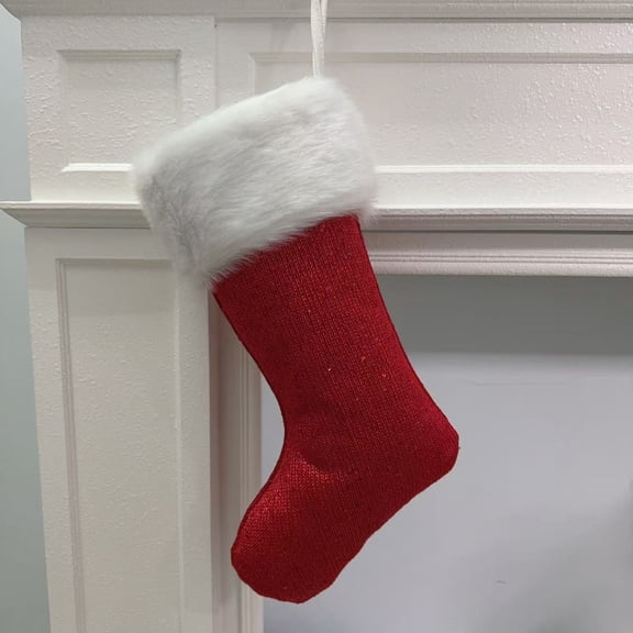 Red Knitting Christmas Stockings,Deluxe Fuzzy Christmas Stockings Hanging Ornaments Candy Gift Bags for Xmas Fireplace Holiday Decorations,