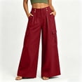 thumbnail image 7 of Utoimkio Women's Lightweight Vacation Cargo Trousers,High Rise Dual Button Detail with Front Drawstring and Oversized Side Pockets, 7 of 7
