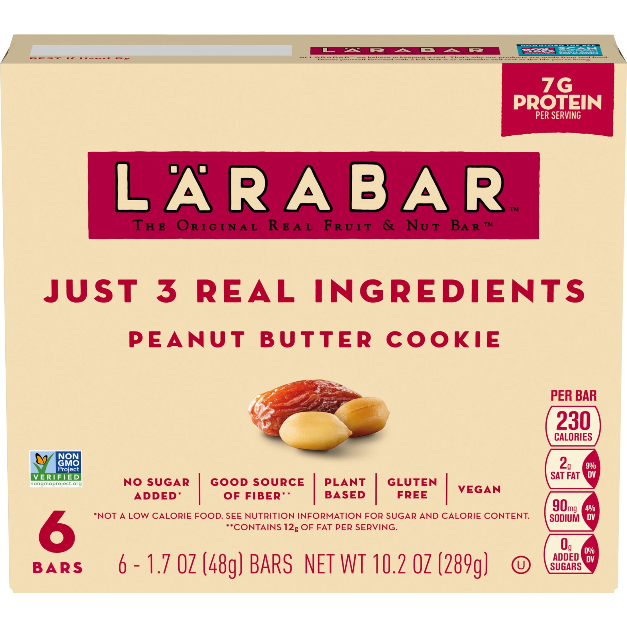 (4 pack) Larabar Peanut Butter Cookie, Fruit and Nut Bars, Gluten Free, Vegan, 6 Count, 10.2 oz